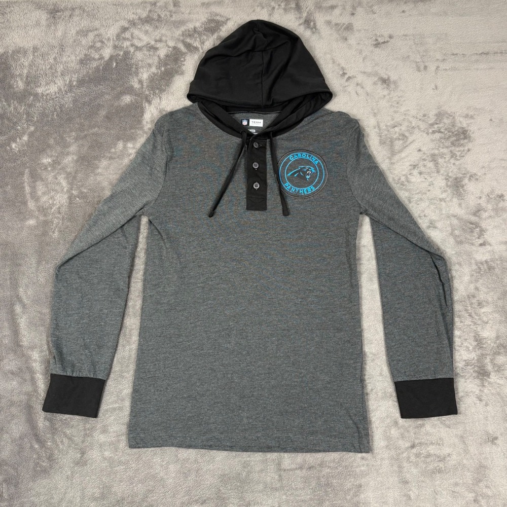 NFL Team Apparel Hoodie Mens Small Gray Carolina Panthers Henley Pullover Top